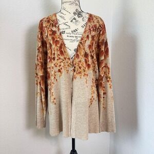 Coldwater‎ Creek Floral Cardigan Duster Open Front Knit Sweater XL wool blend
